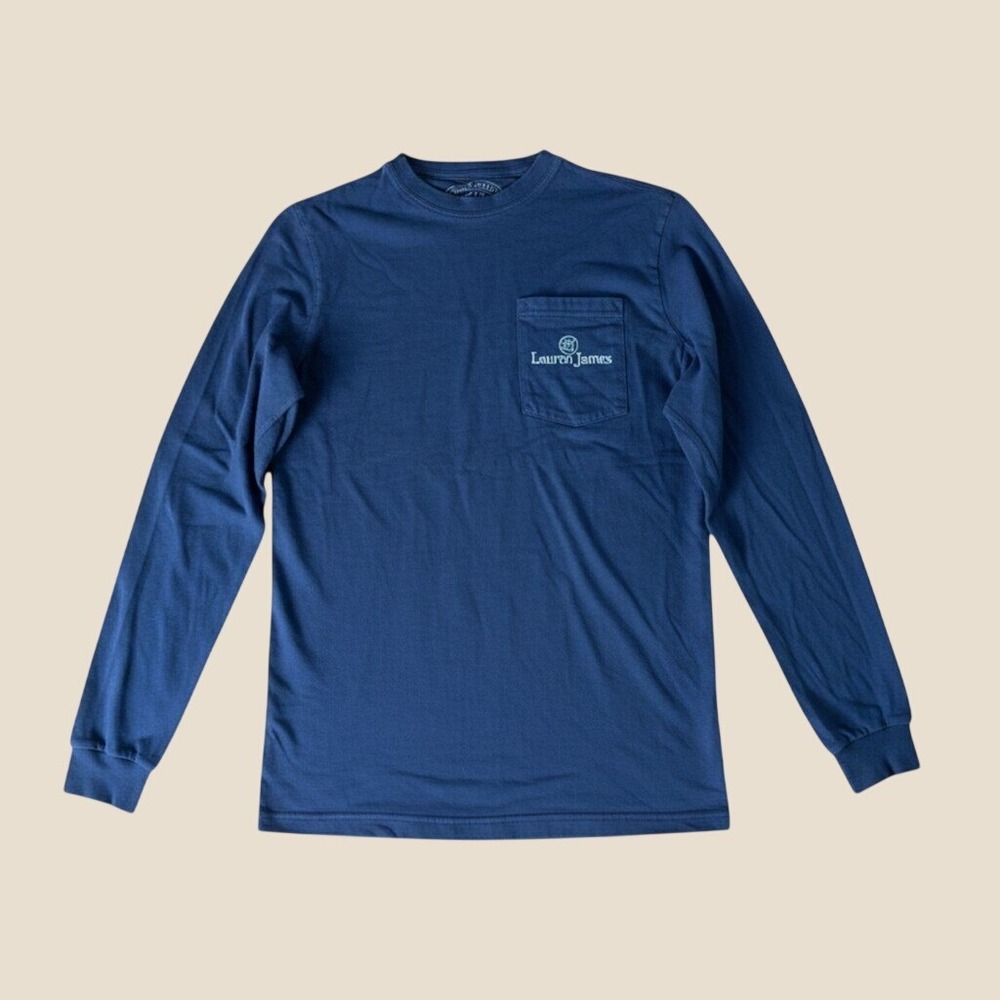 Lauren James ASAP As Southern As Possible Navy Blue Long Sleeve Pocket Tee Small